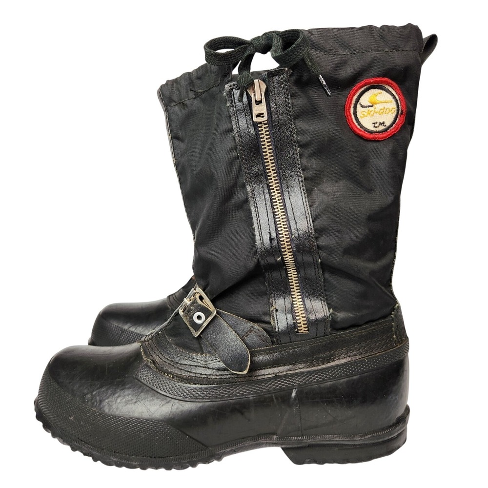 Vintage Ski Doo Snowmobile Boots Mens 6 Black Zip‎ Buckle Made Canada Snowmobile